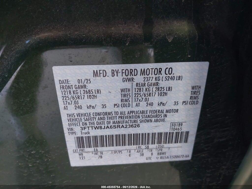 3FTTW8JA6SRA23626 2025 FORD MAVERICK photo no. 9