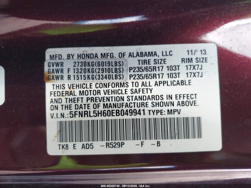 5FNRL5H60EB049941 2014 HONDA ODYSSEY photo no. 9