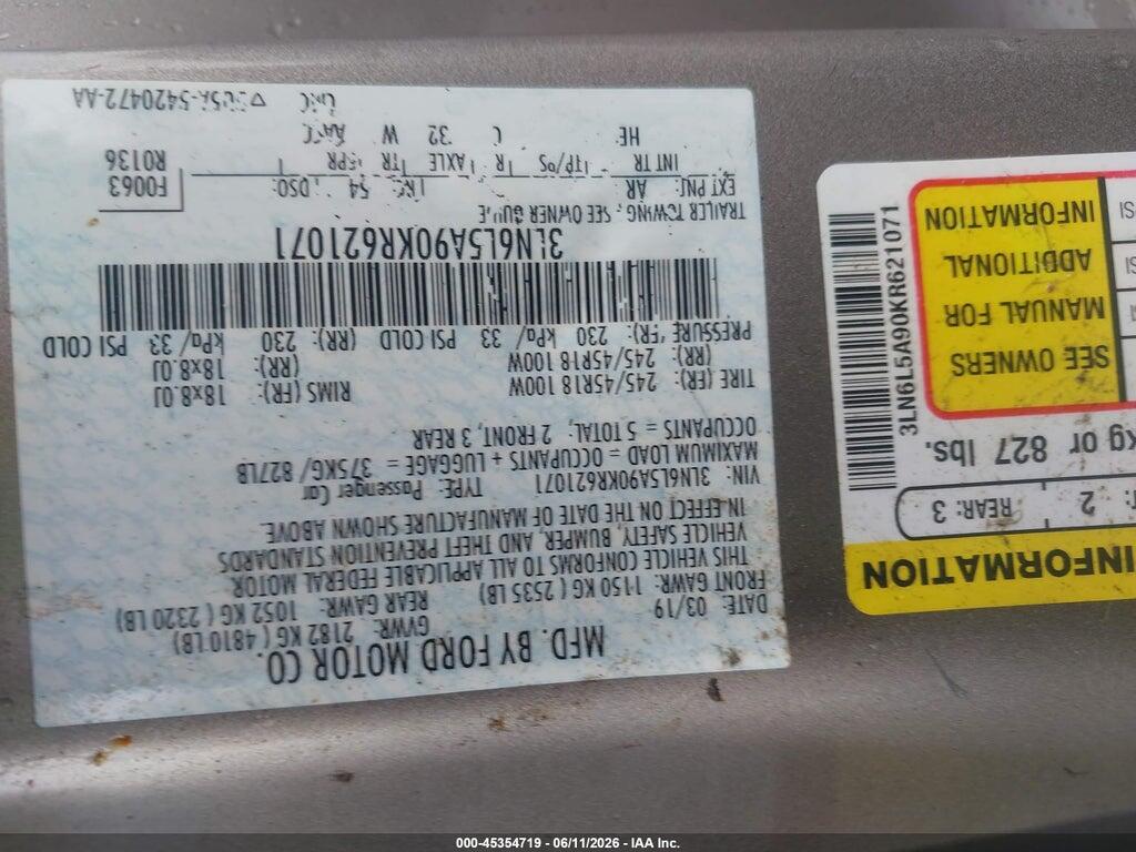 3LN6L5A90KR621071 2019 LINCOLN MKZ photo no. 9