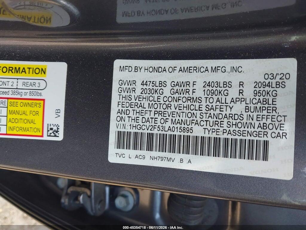 1HGCV2F53LA015895 2020 HONDA ACCORD photo no. 9