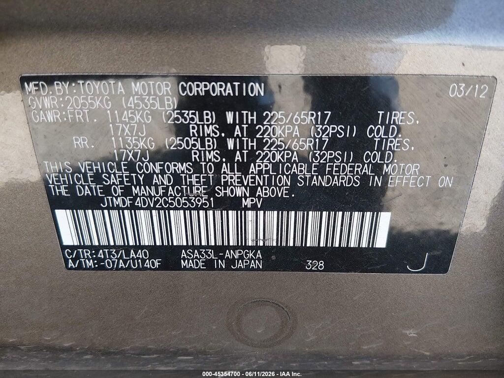 JTMDF4DV2C5053951 2012 TOYOTA RAV4 photo no. 9