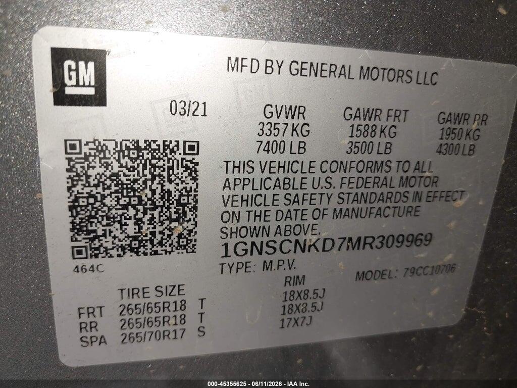 1GNSCNKD7MR309969 2021 CHEVROLET TAHOE photo no. 9