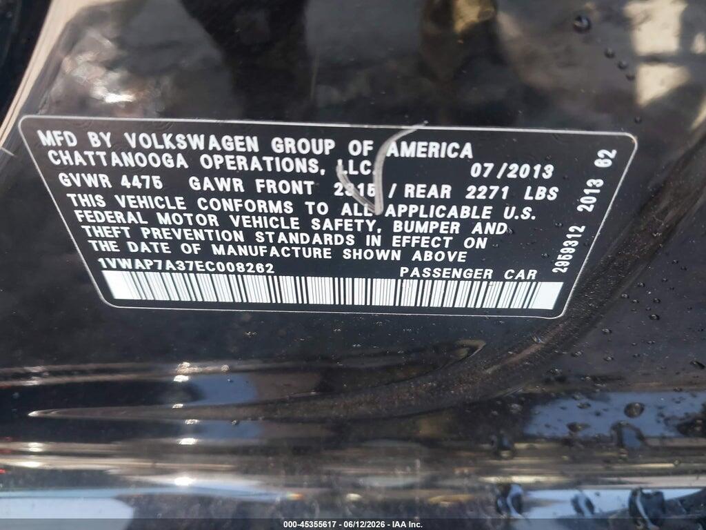 1VWAP7A37EC008262 2014 VOLKSWAGEN PASSAT photo no. 9