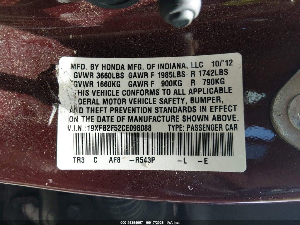 19XFB2F52CE098088 2012 HONDA CIVIC photo no. 9