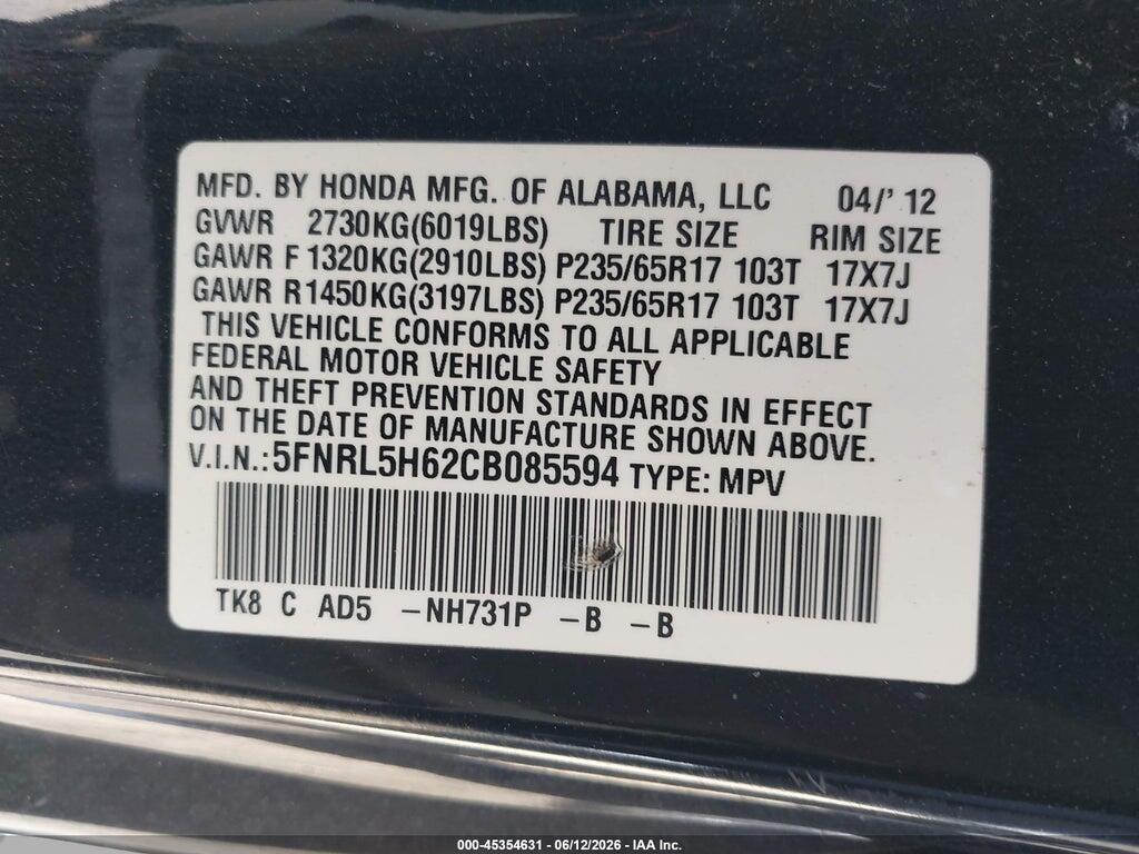 5FNRL5H62CB085594 2012 HONDA ODYSSEY photo no. 9