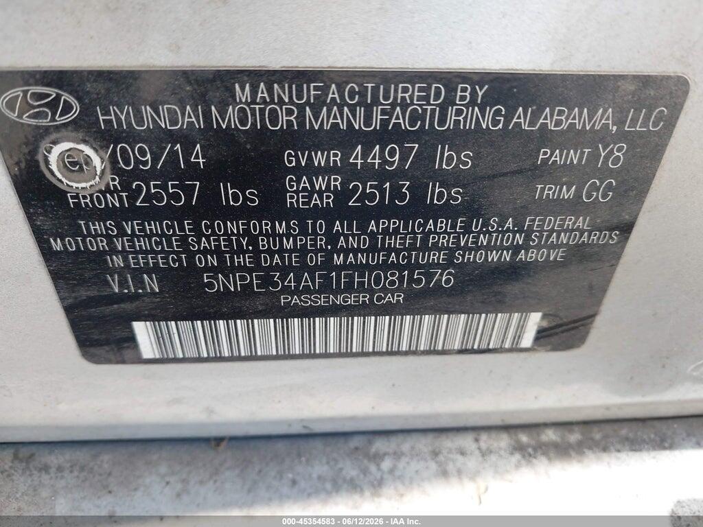 5NPE34AF1FH081576 2015 HYUNDAI SONATA photo no. 9