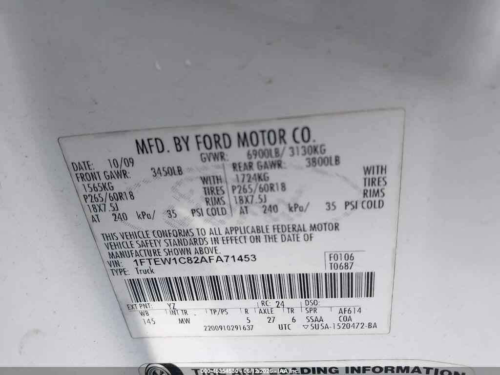 1FTEW1C82AFA71453 2010 FORD F-150 photo no. 9