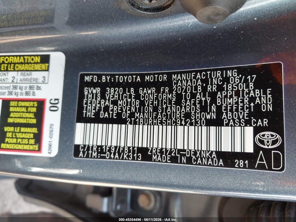 2T1BURHE5HC942130 2017 TOYOTA COROLLA photo no. 9