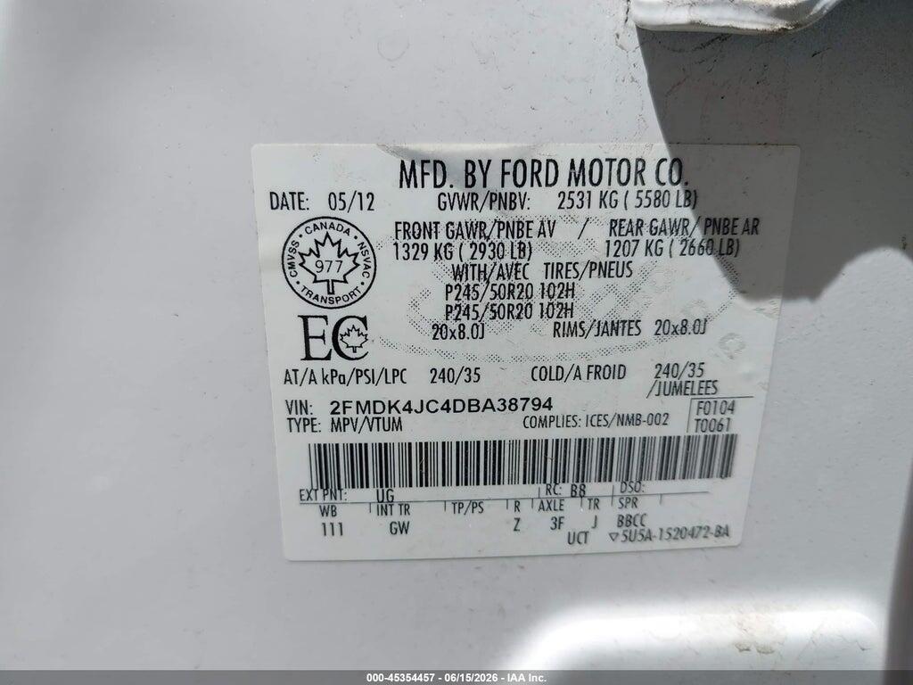 2FMDK4JC4DBA38794 2013 FORD EDGE photo no. 9