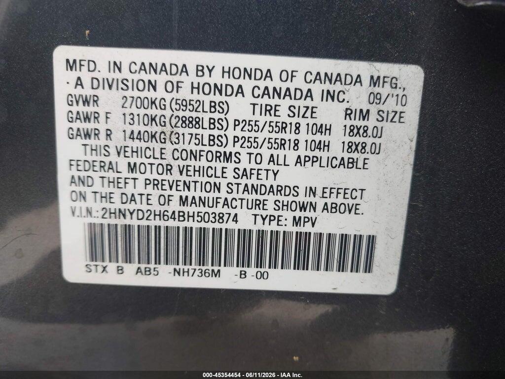 2HNYD2H64BH503874 2011 ACURA MDX photo no. 9