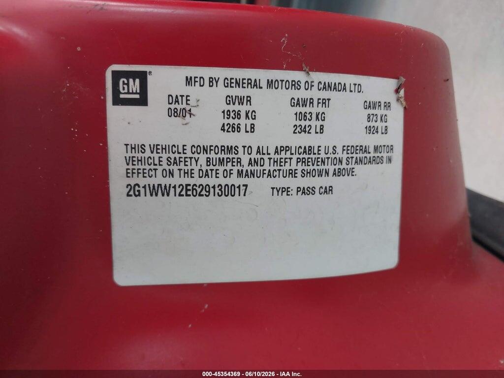 2G1WW12E629130017 2002 CHEVROLET MONTE CARLO photo no. 9
