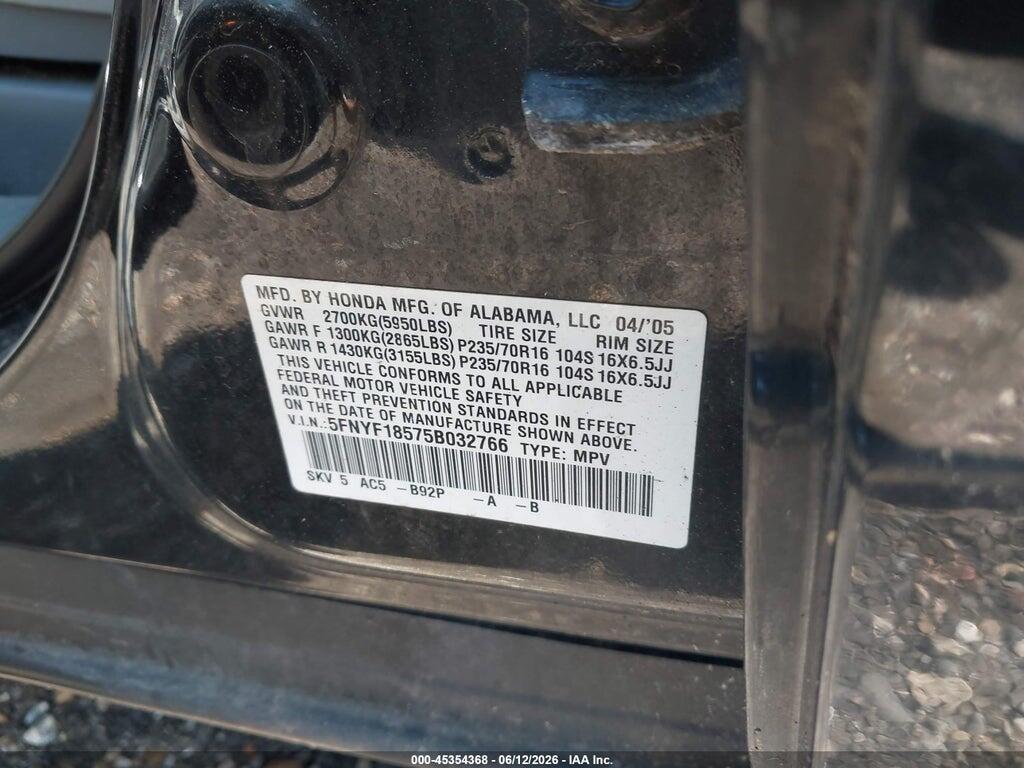 5FNYF18575B032766 2005 HONDA PILOT photo no. 9