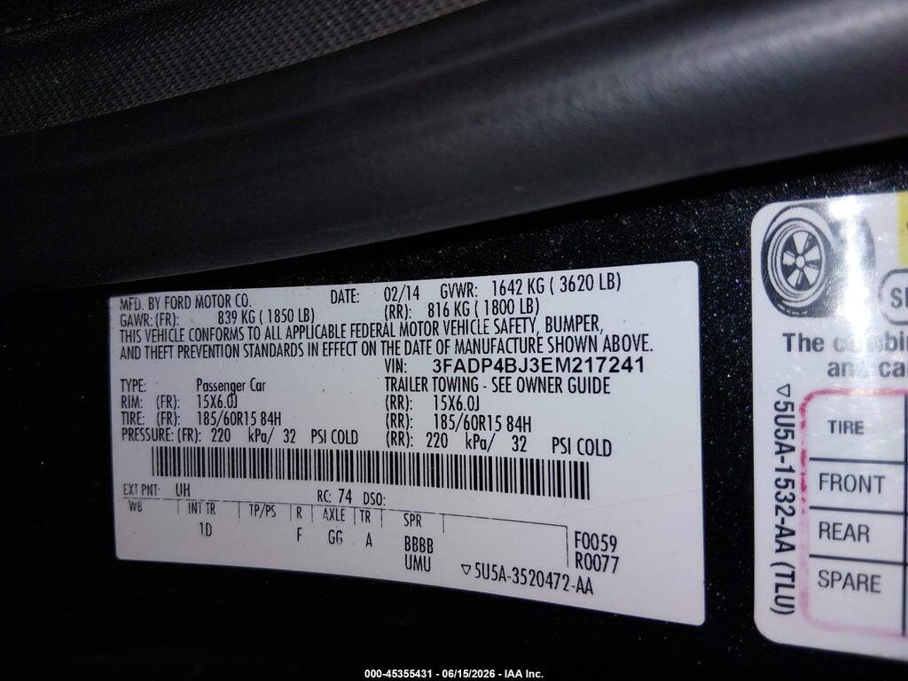 3FADP4BJ3EM217241 2014 FORD FIESTA photo no. 9