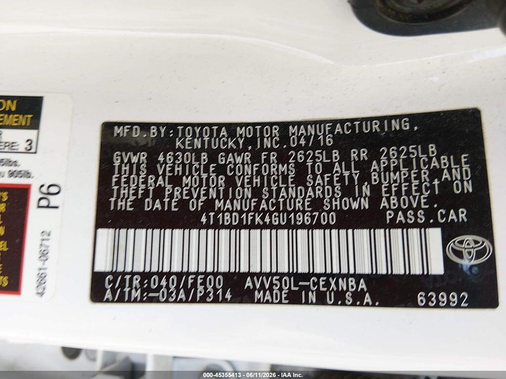 4T1BD1FK4GU196700 2016 TOYOTA CAMRY HYBRID photo no. 9
