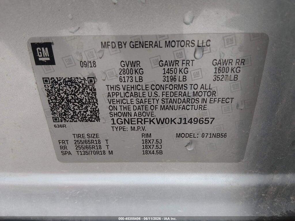 1GNERFKW0KJ149657 2019 CHEVROLET TRAVERSE photo no. 9