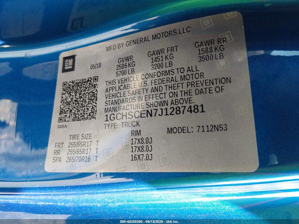 1GCHSCEN7J1287481 2018 CHEVROLET COLORADO photo no. 9