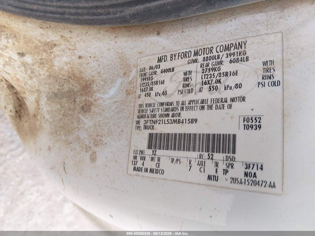 3FTNF21L53MB41589 2003 FORD F-250 photo no. 9