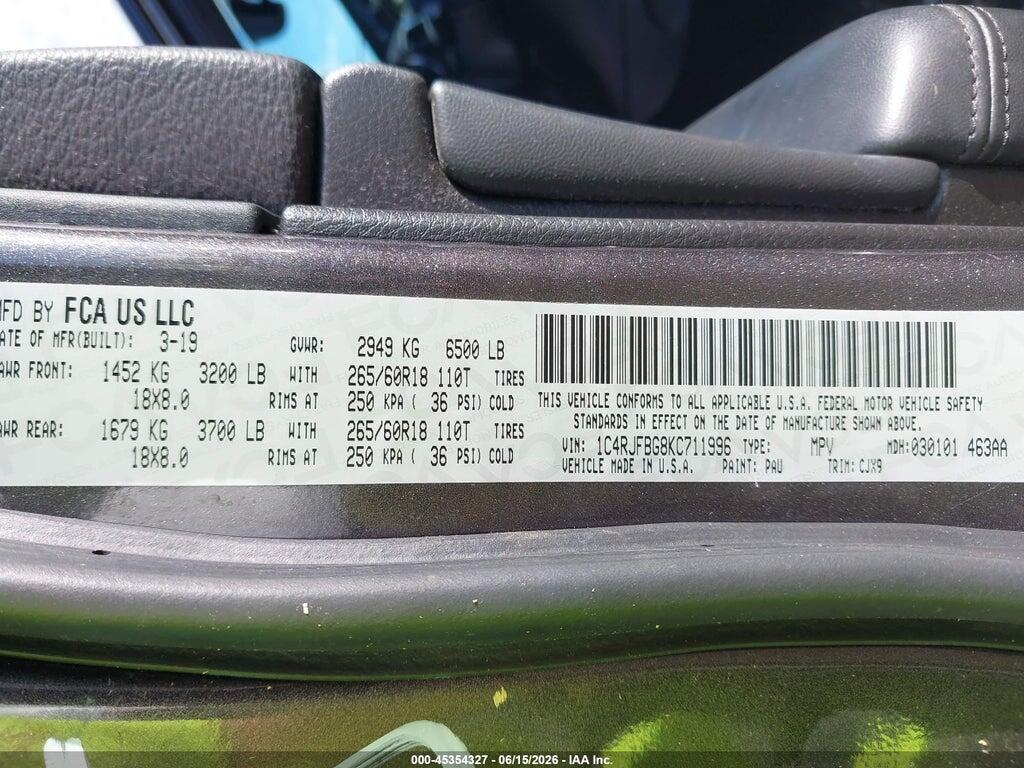 1C4RJFBG8KC711996 2019 JEEP GRAND CHEROKEE photo no. 9