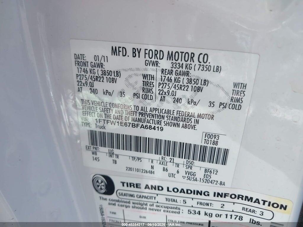 1FTFW1E67BFA68419 2011 FORD F-150 photo no. 9