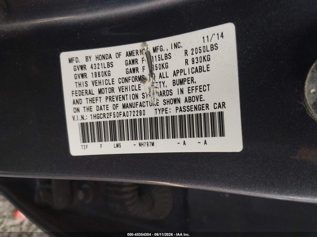 1HGCR2F50FA072290 2015 HONDA ACCORD photo no. 9
