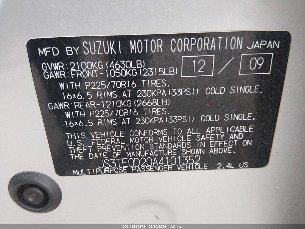 JS3TE0D20A4101352 2010 SUZUKI GRAND VITARA photo no. 9