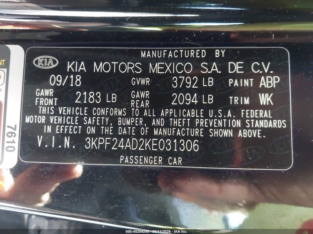 3KPF24AD2KE031306 2019 KIA FORTE photo no. 9
