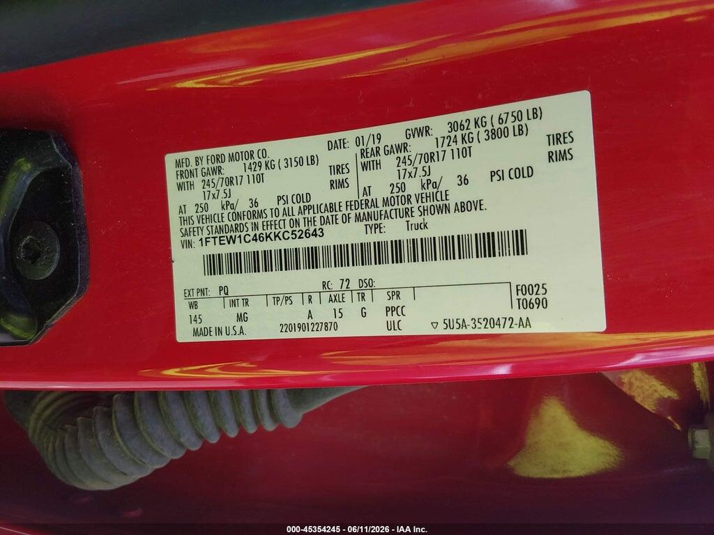 1FTEW1C46KKC52643 2019 FORD F-150 photo no. 9