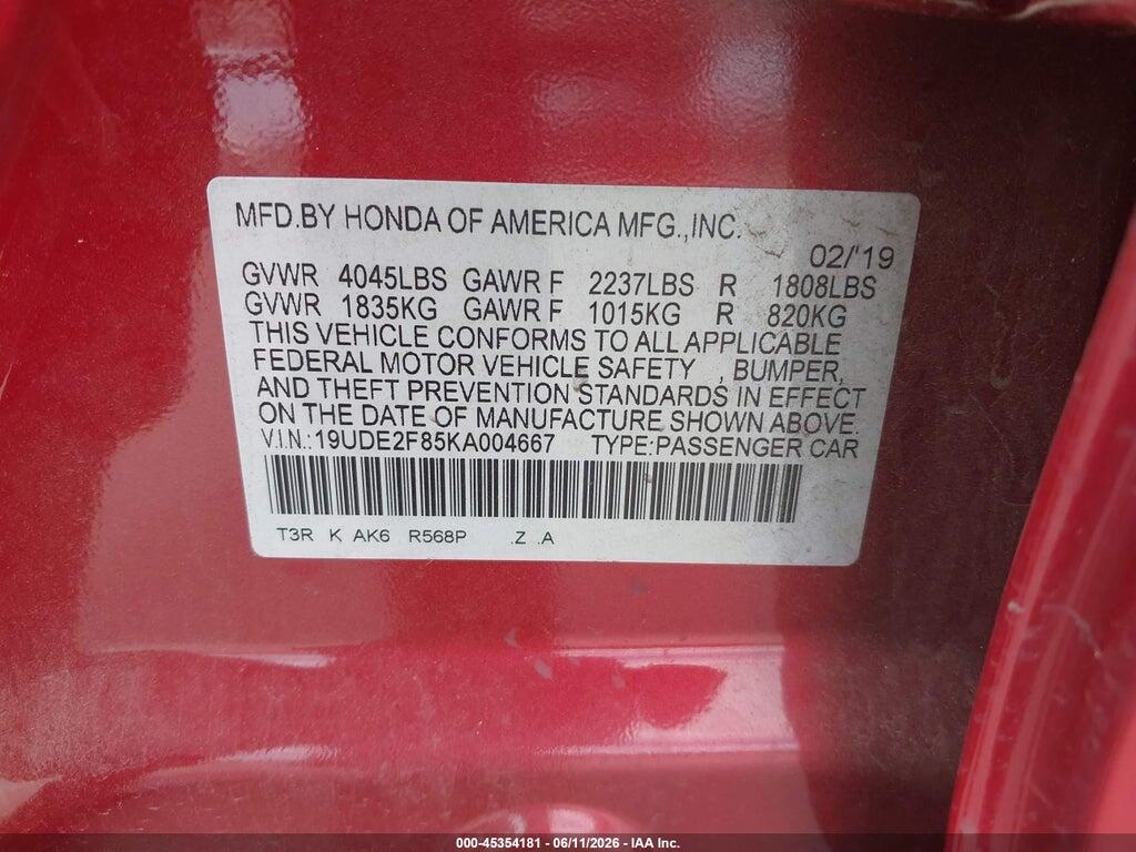 19UDE2F85KA004667 2019 ACURA ILX photo no. 9