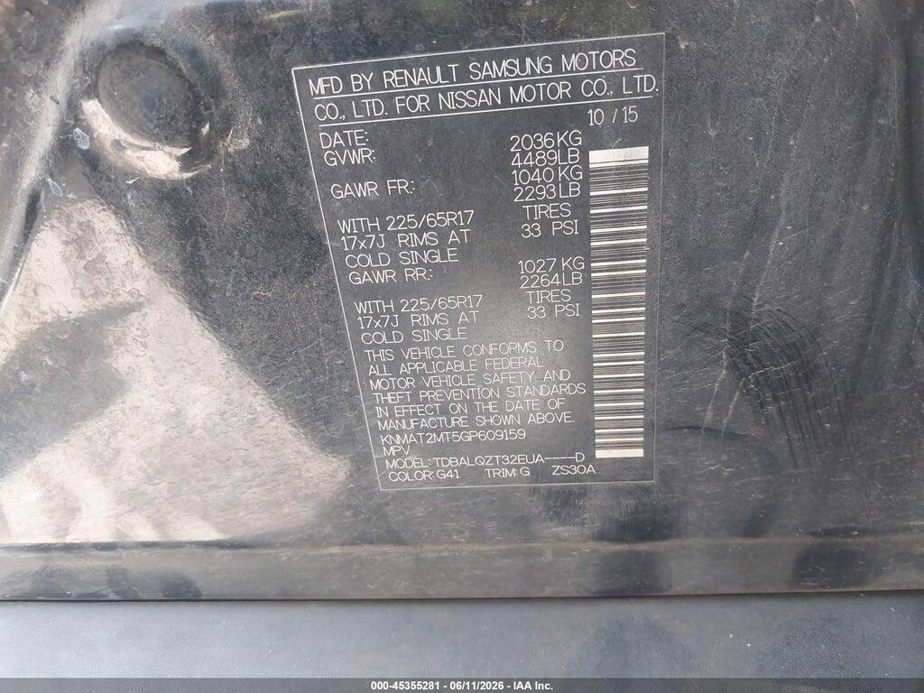 KNMAT2MT5GP609159 2016 NISSAN ROGUE photo no. 9