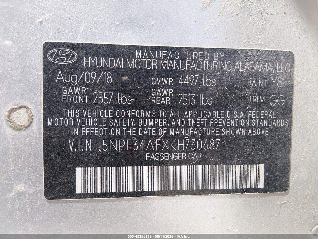 5NPE34AFXKH730687 2019 HYUNDAI SONATA photo no. 9