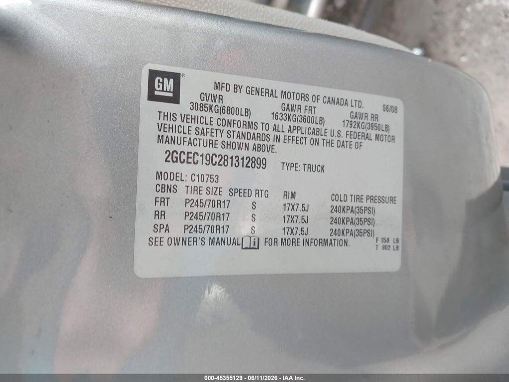 2GCEC19C281312899 2008 CHEVROLET SILVERADO 1500 photo no. 9