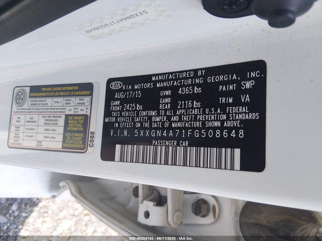 5XXGN4A71FG508648 2015 KIA OPTIMA photo no. 9