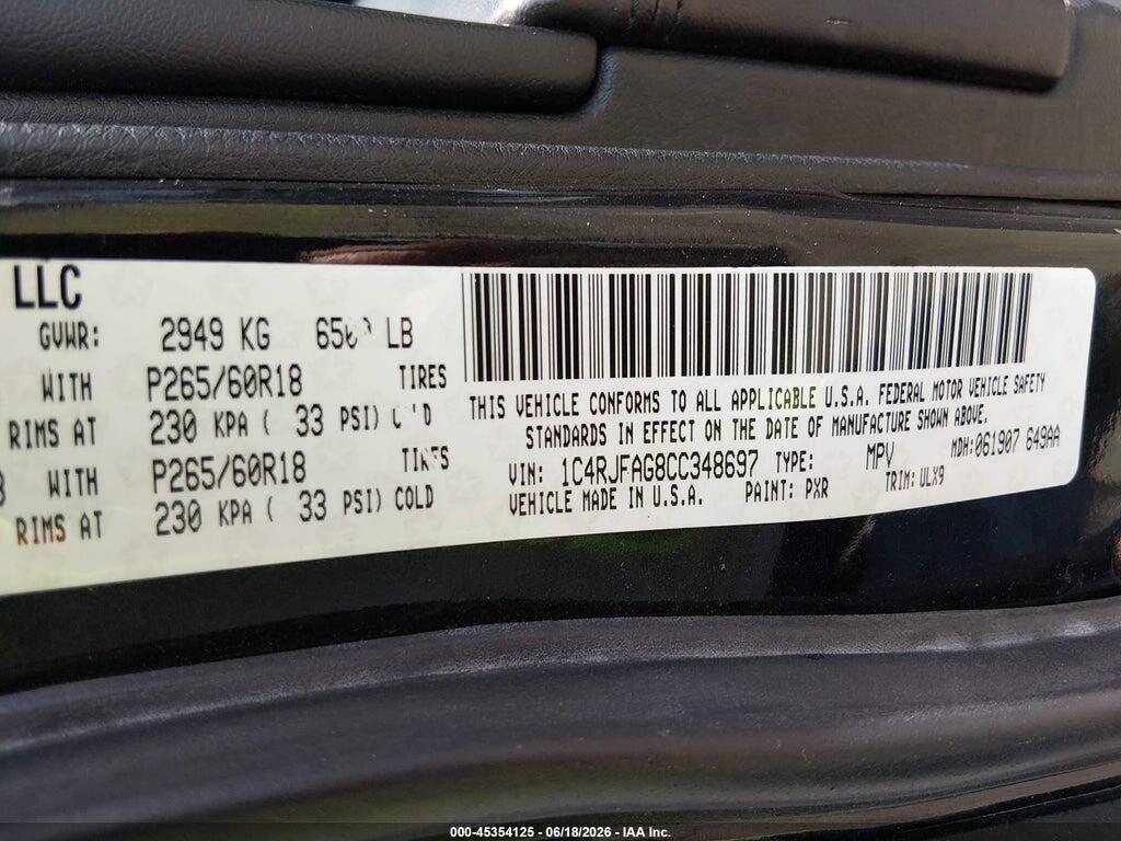1C4RJFAG8CC348697 2012 JEEP GRAND CHEROKEE photo no. 9