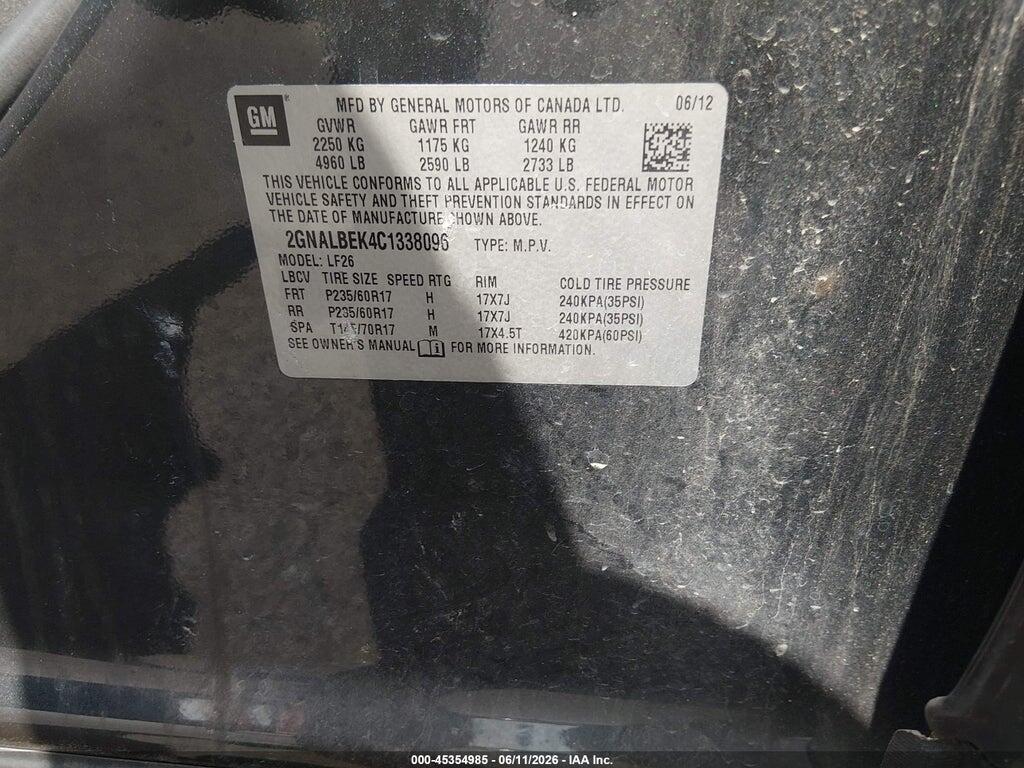 2GNALBEK4C1338096 2012 CHEVROLET EQUINOX photo no. 9