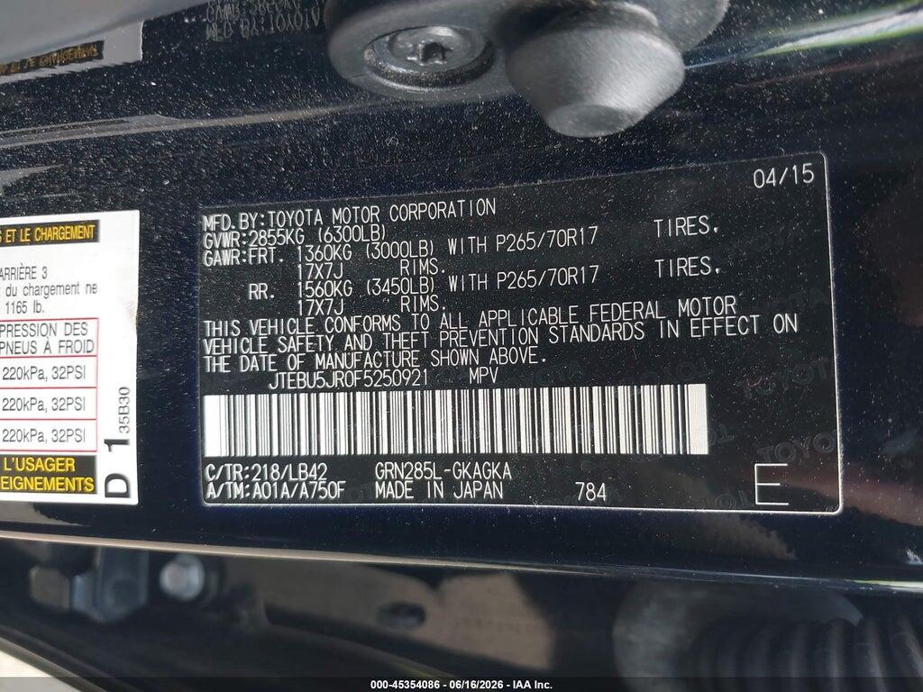 JTEBU5JR0F5250921 2015 TOYOTA 4RUNNER photo no. 9