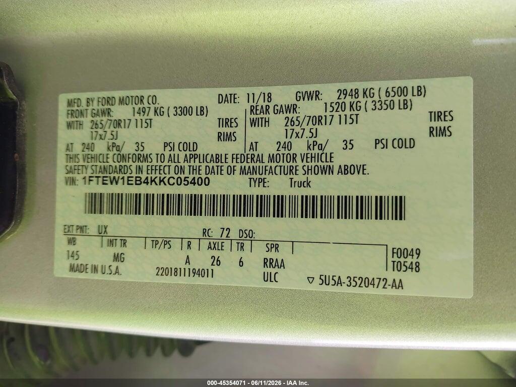 1FTEW1EB4KKC05400 2019 FORD F-150 photo no. 9