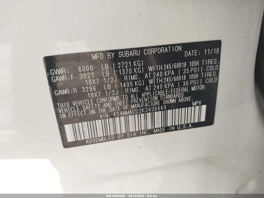 4S4WMACD2K3436669 2019 SUBARU ASCENT photo no. 9