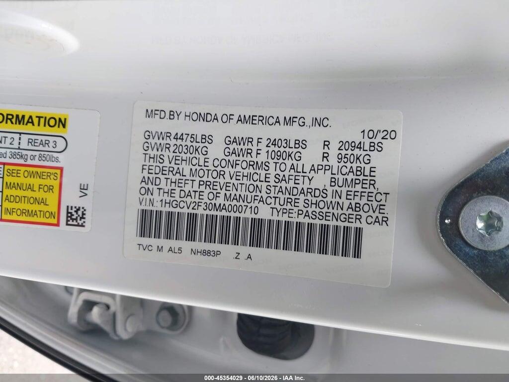 1HGCV2F30MA000710 2021 HONDA ACCORD photo no. 9