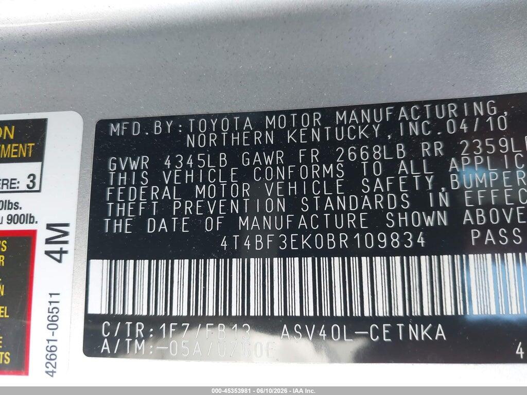 4T4BF3EK0BR109834 2011 TOYOTA CAMRY photo no. 9