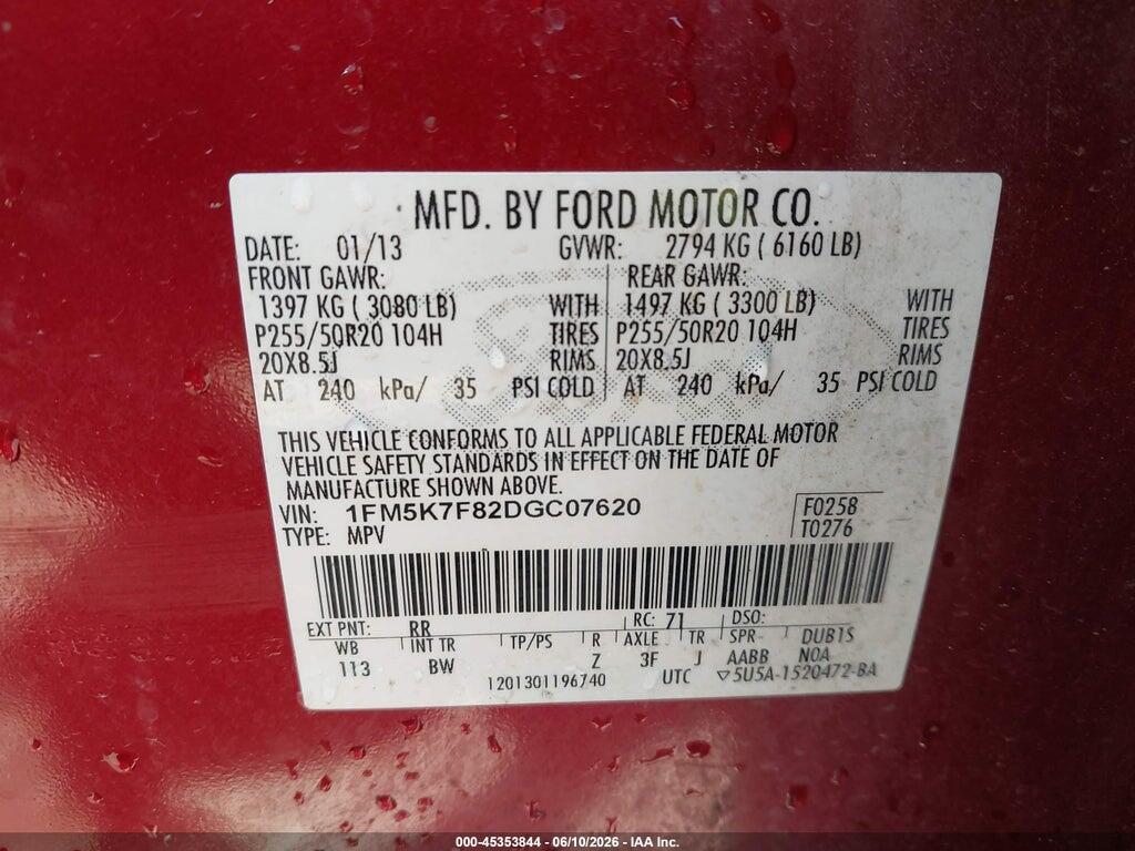 1FM5K7F82DGC07620 2013 FORD EXPLORER photo no. 9