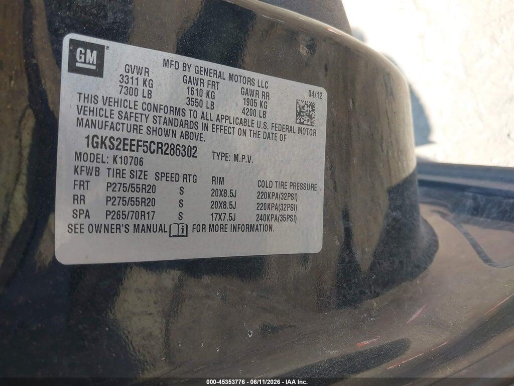 1GKS2EEF5CR286302 2012 GMC YUKON photo no. 9