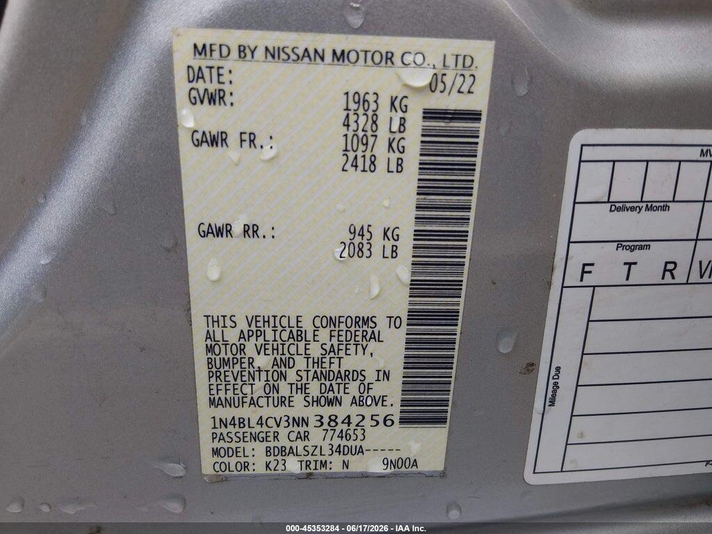 1N4BL4CV3NN384256 2022 NISSAN ALTIMA photo no. 9