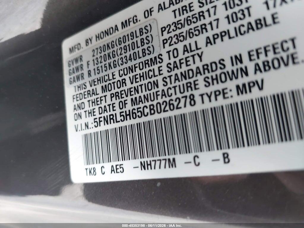 5FNRL5H65CB026278 2012 HONDA ODYSSEY photo no. 9