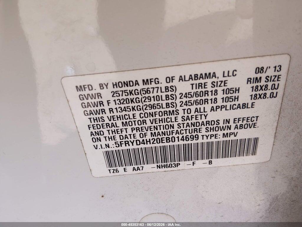 5FRYD4H20EB014699 2014 ACURA MDX photo no. 9