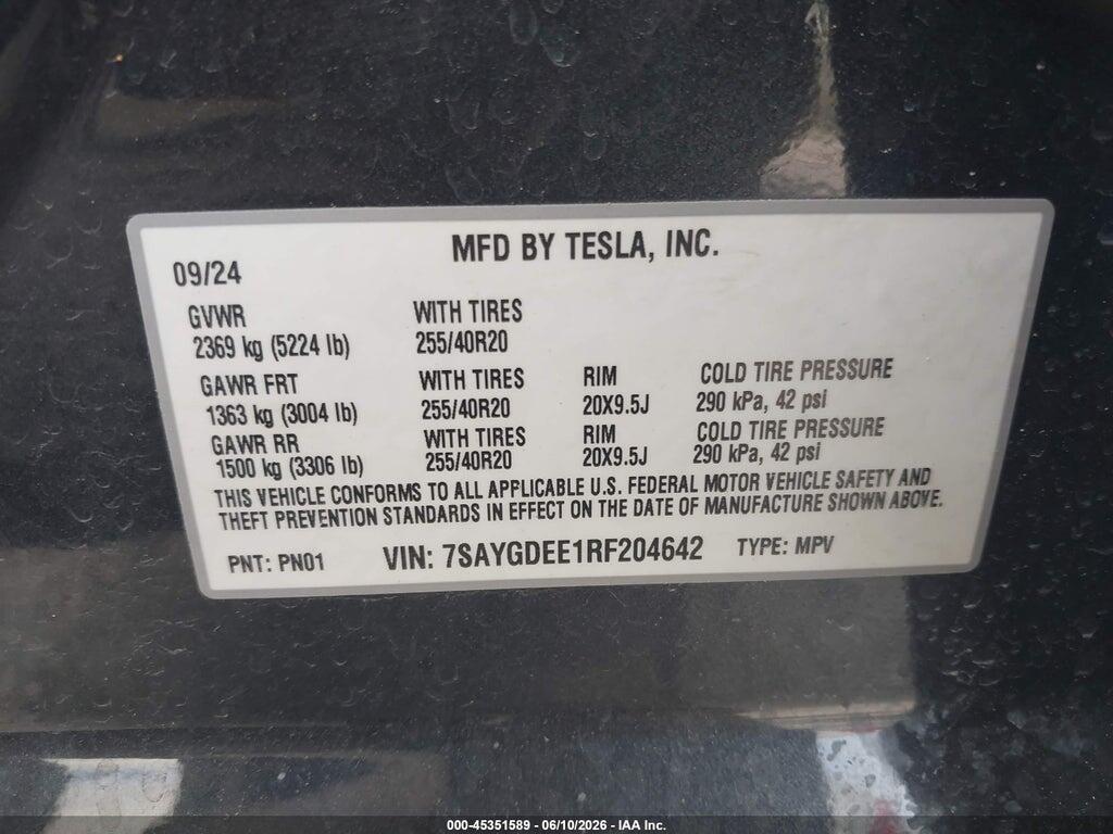 7SAYGDEE1RF204642 2024 TESLA MODEL Y photo no. 9