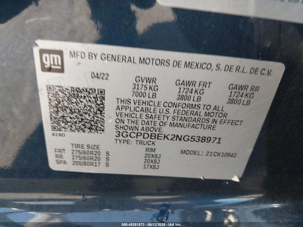 3GCPDBEK2NG538971 2022 CHEVROLET SILVERADO 1500 photo no. 9