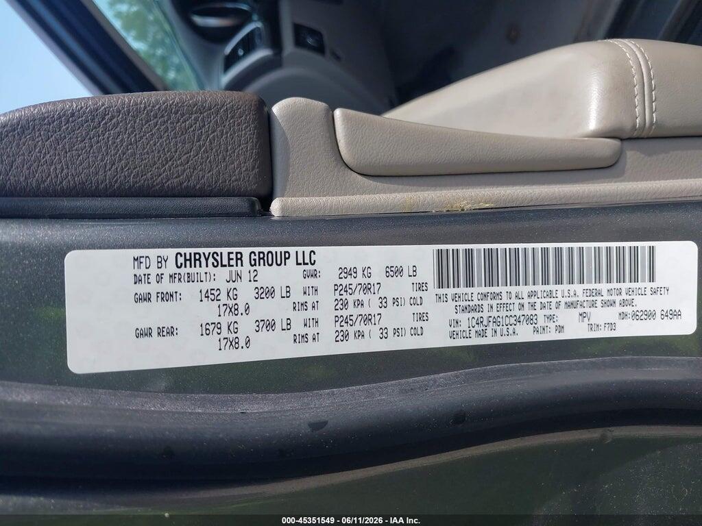 1C4RJFAG1CC347083 2012 JEEP GRAND CHEROKEE photo no. 9