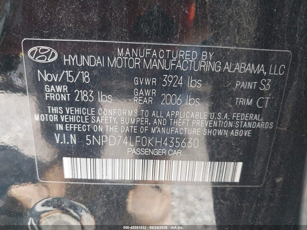 5NPD74LF0KH435630 2019 HYUNDAI ELANTRA photo no. 9