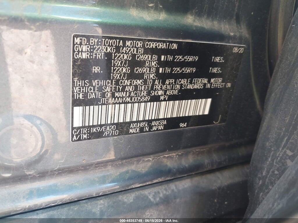 JTEAAAAH9MJ005849 2021 TOYOTA VENZA photo no. 9