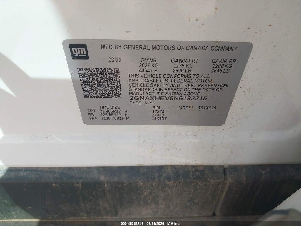 2GNAXHEV9N6132215 2022 CHEVROLET EQUINOX photo no. 9
